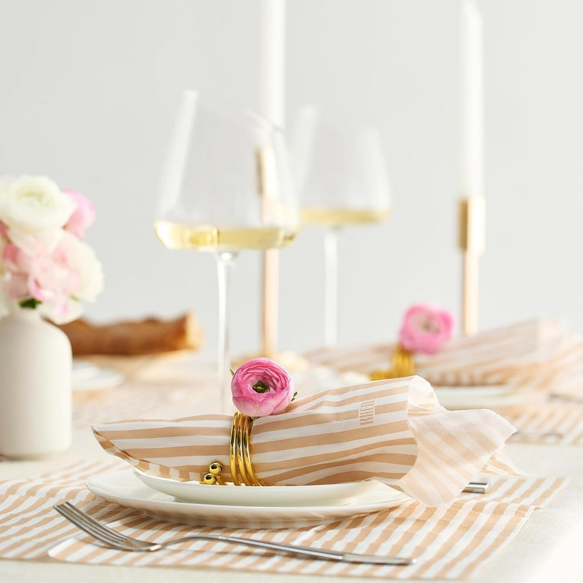 Tonal Striped Disposable Napkins - Beige, 50 Pieces