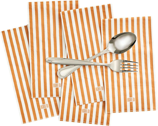 Tonal Striped Disposable Napkin Set in Orange, 100 Pieces