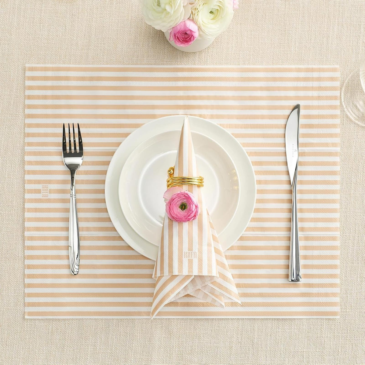 Tonal Striped Disposable Napkins - Beige, 50 Pieces