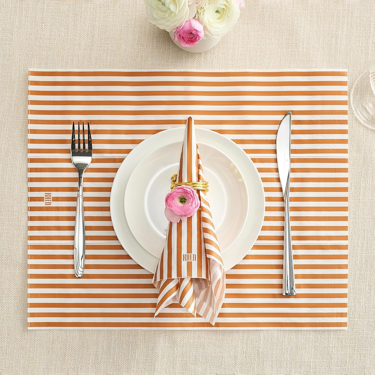 Tonal Striped Disposable Napkin & Placemat Set - Orange, 100 Pieces