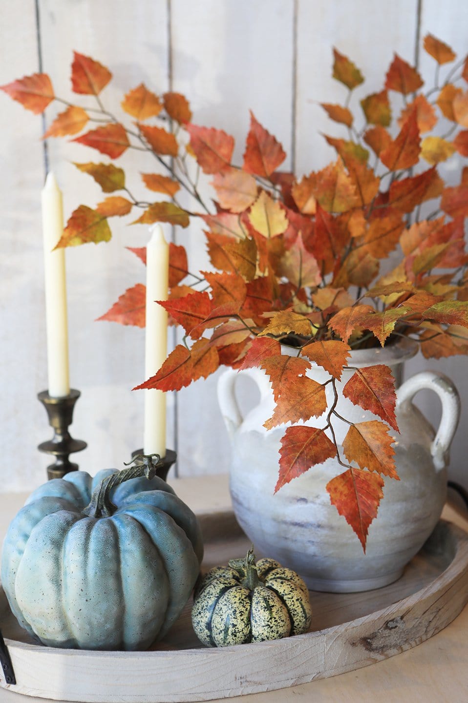 Faux Birch Leaf Stem, 26" - Red, Orange & Yellow