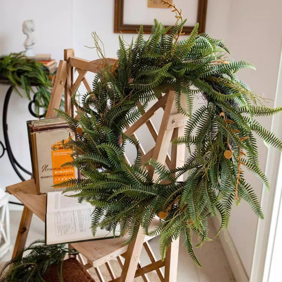 Faux Evergreen Fern Garland and Wreath