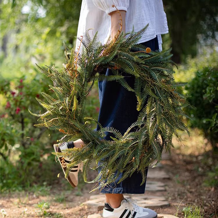 Faux Evergreen Fern Garland and Wreath