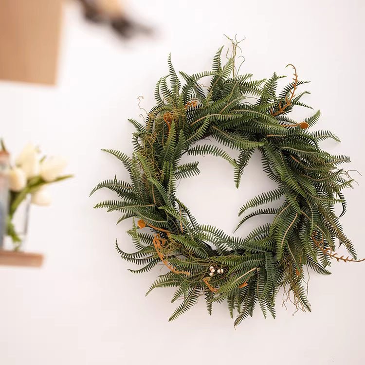 Faux Evergreen Fern Garland and Wreath