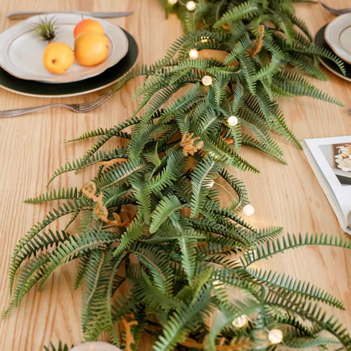Faux Evergreen Fern Garland and Wreath