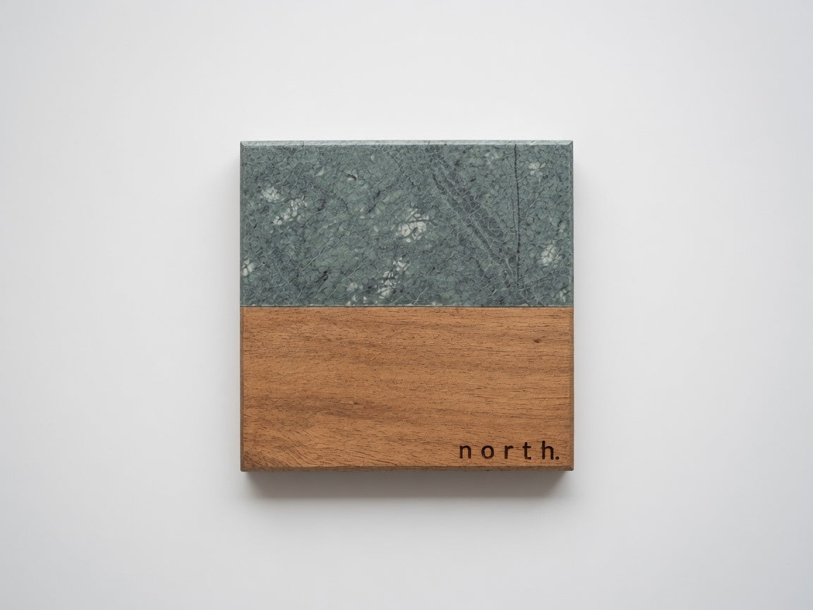 Mahjong Wind Coasters: East, South, West, North - Marble & Wood Set of 4