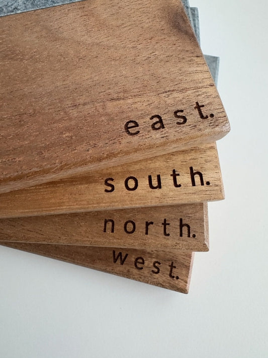Mahjong Wind Coasters: East, South, West, North - Marble & Wood Set of 4