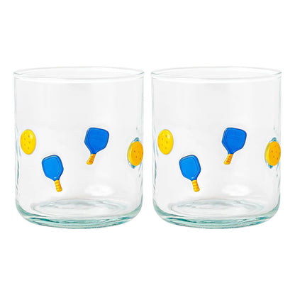 Khen Set of 2 Pickleball Paddle Icon Juice Glass Athletic Sports Cup 14.8oz