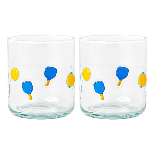 Khen Set of 2 Pickleball Paddle Icon Juice Glass Athletic Sports Cup 14.8oz