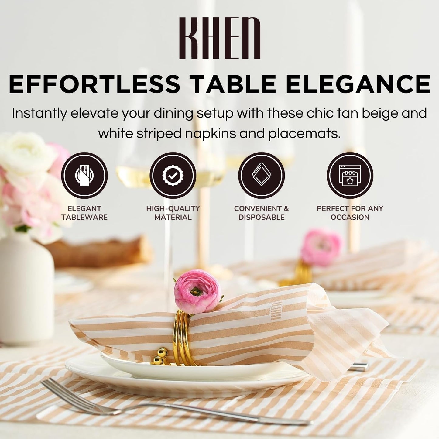 Tonal Striped Disposable Napkin Beige Set of 50 Pieces