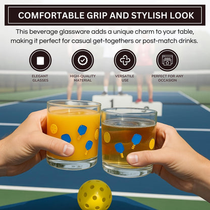 Khen Set of 2 Pickleball Paddle Icon Juice Glass Athletic Sports Cup 14.8oz