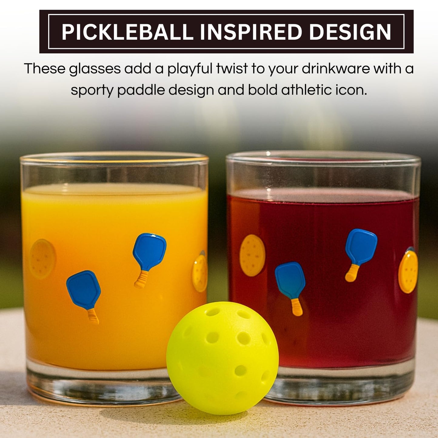 Khen Set of 2 Pickleball Paddle Icon Juice Glass Athletic Sports Cup 14.8oz