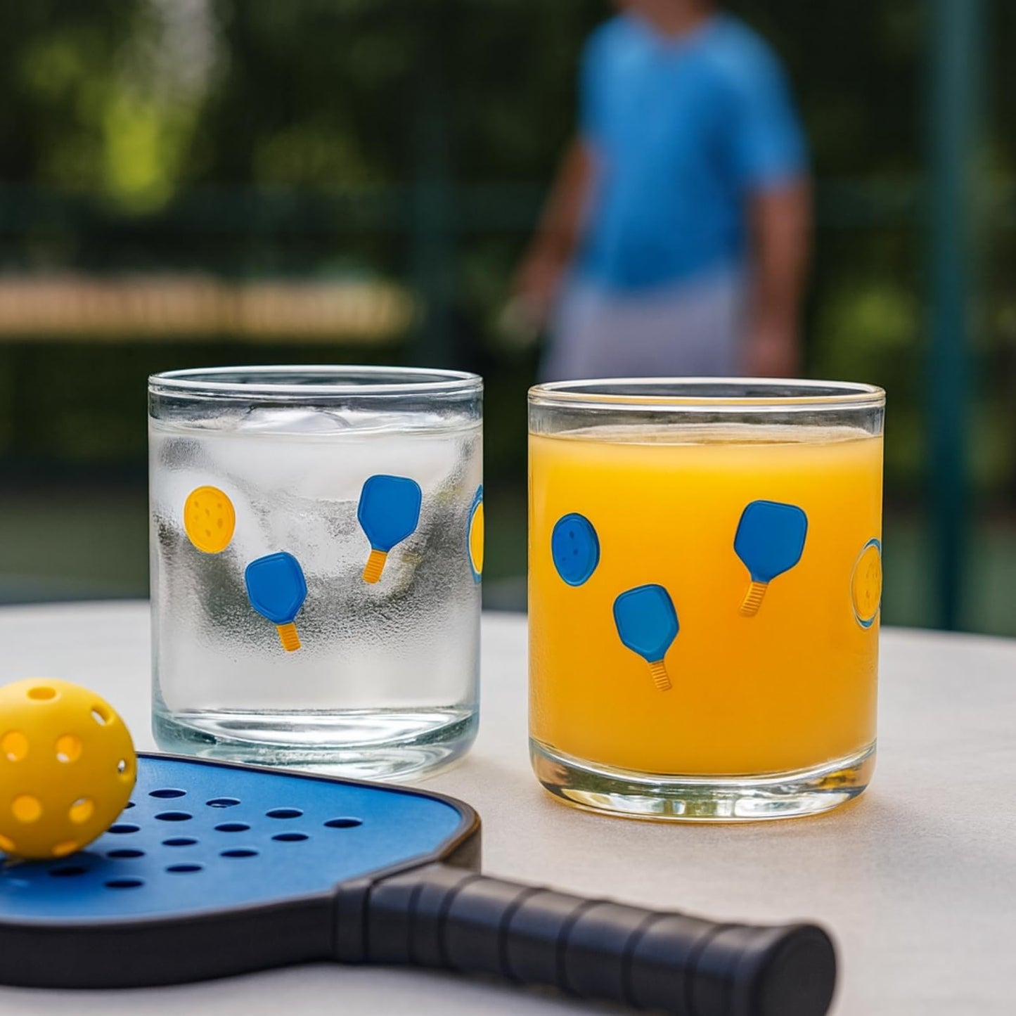 Khen Set of 2 Pickleball Paddle Icon Juice Glass Athletic Sports Cup 14.8oz