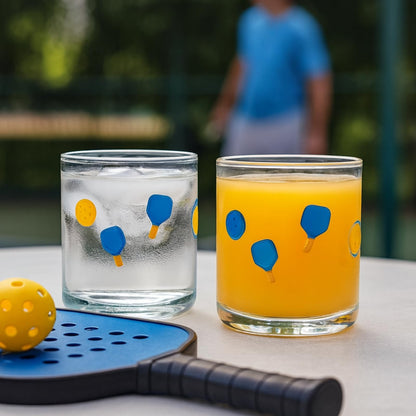Khen Set of 2 Pickleball Paddle Icon Juice Glass Athletic Sports Cup 14.8oz