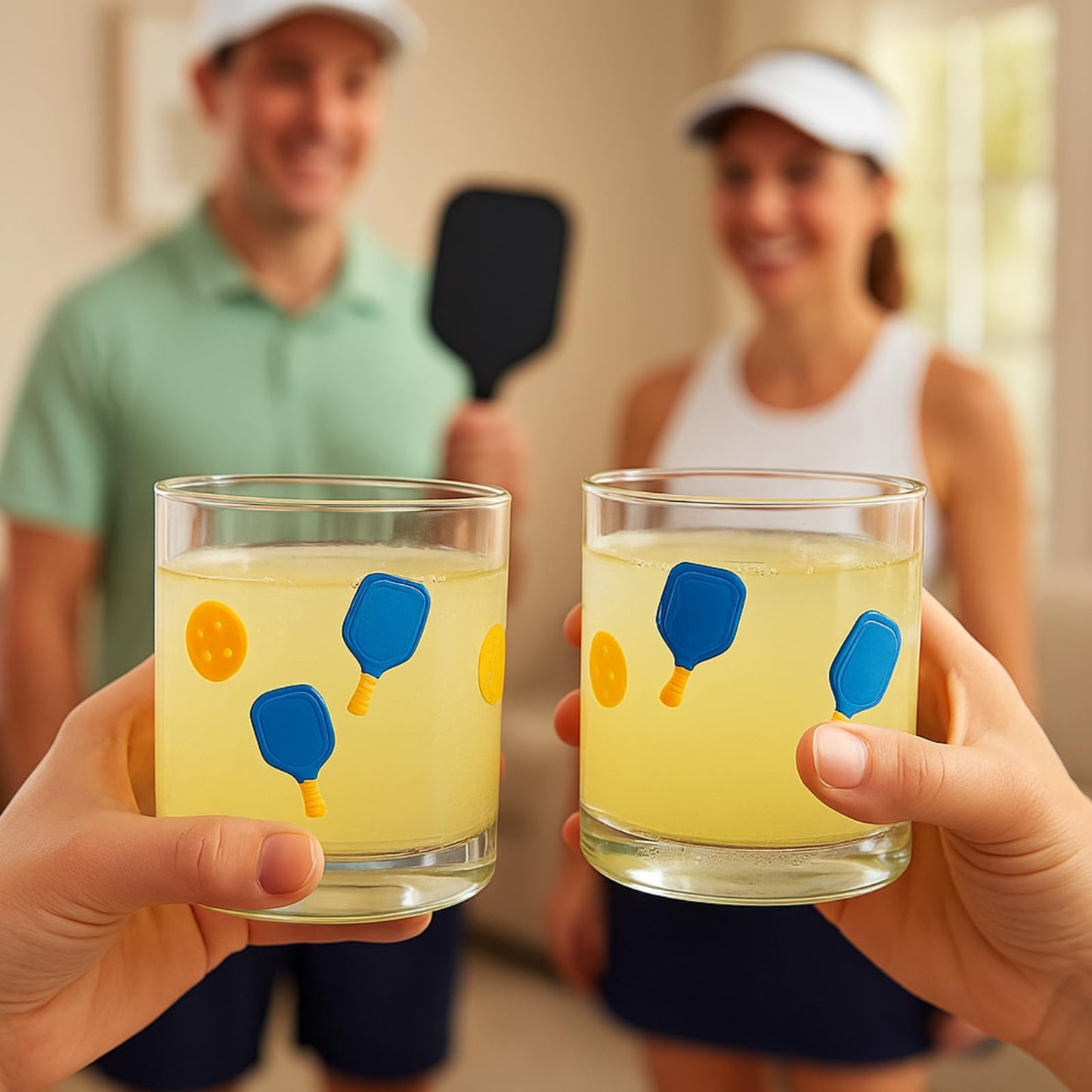 Khen Set of 2 Pickleball Paddle Icon Juice Glass Athletic Sports Cup 14.8oz