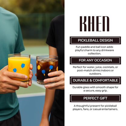 Khen Set of 2 Pickleball Paddle Icon Juice Glass Athletic Sports Cup 14.8oz
