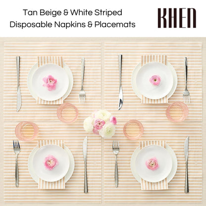 Tonal Striped Disposable Napkin Beige Set of 50 Pieces