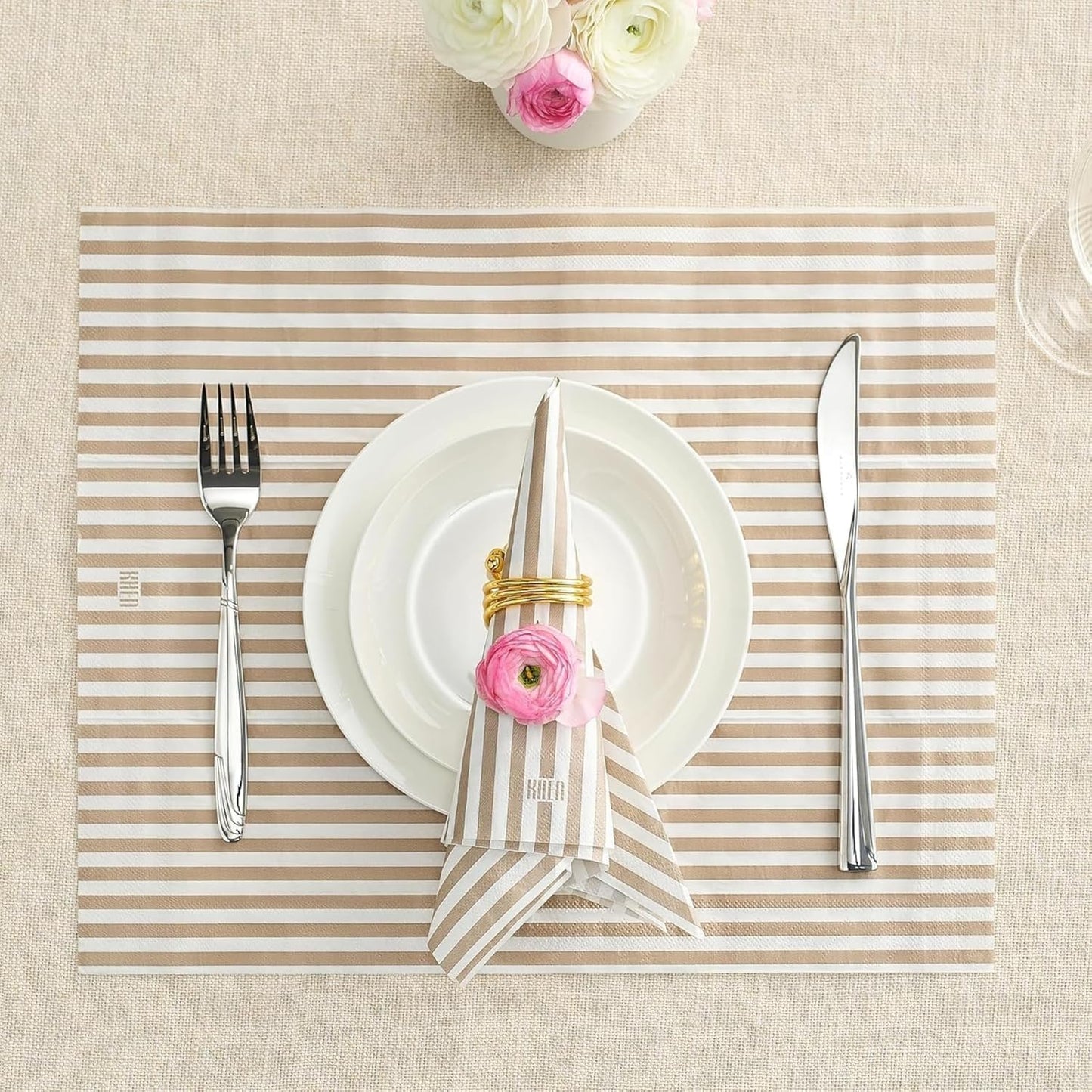 Tonal Striped Disposable Napkin Set in Smoke, 50 Pieces