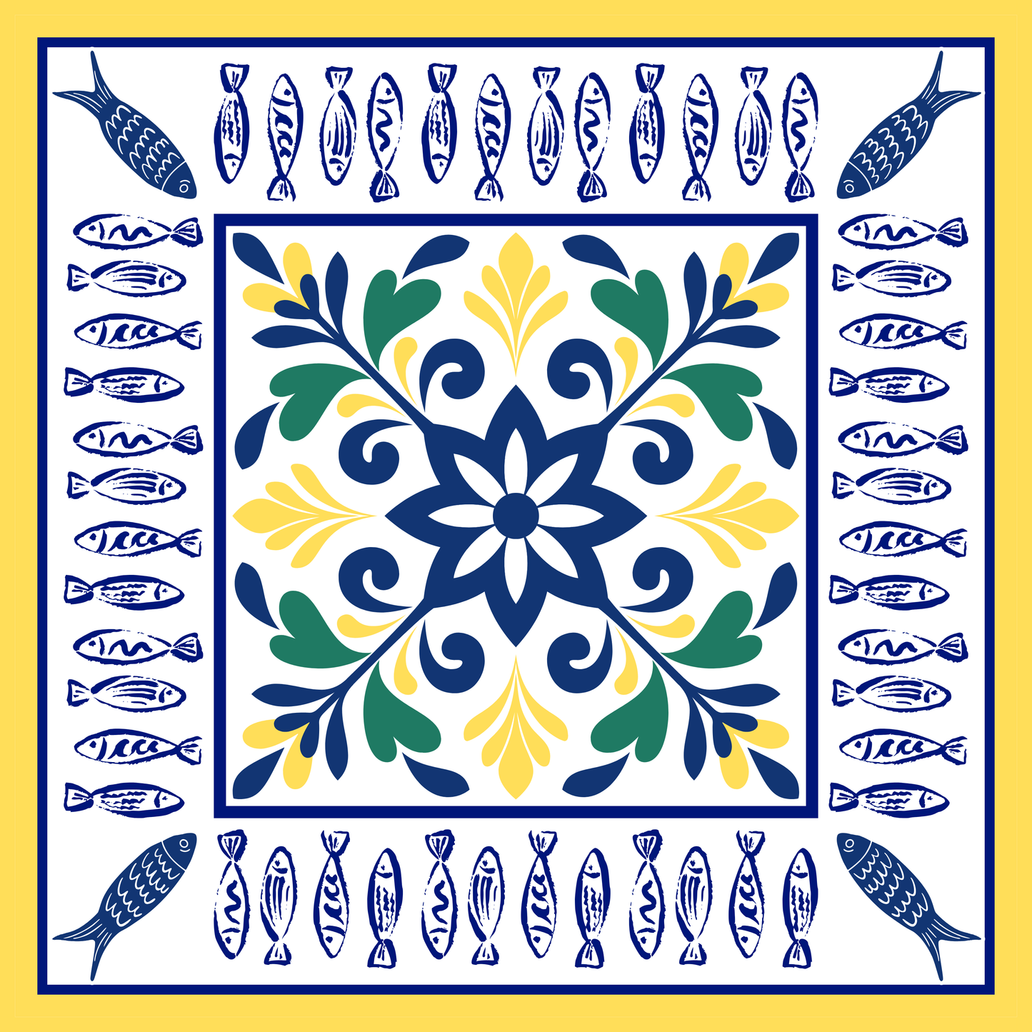 Amalfi Fish Neoprene Mahjong Mat - Navy & Yellow