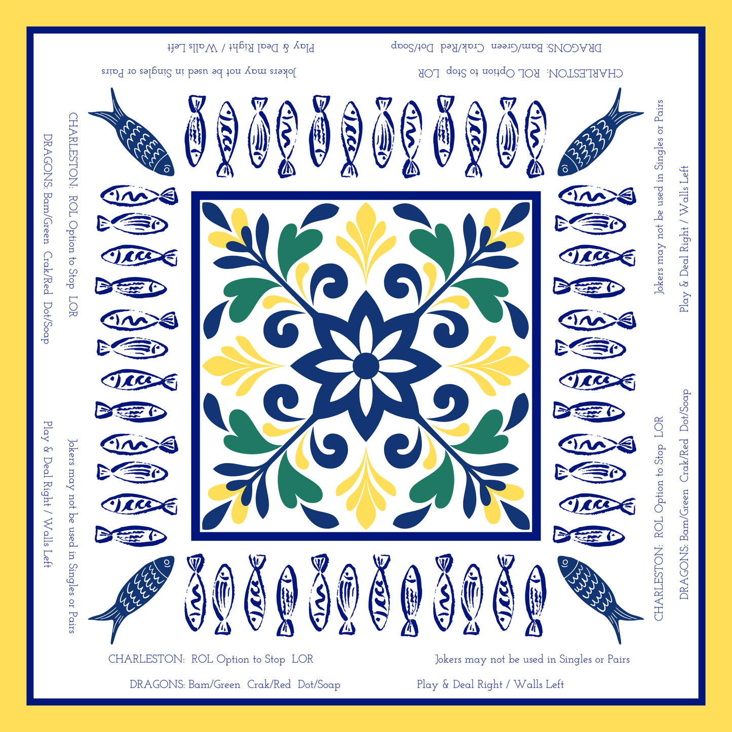 Amalfi Fish Mahjong Mat with Printed Directions