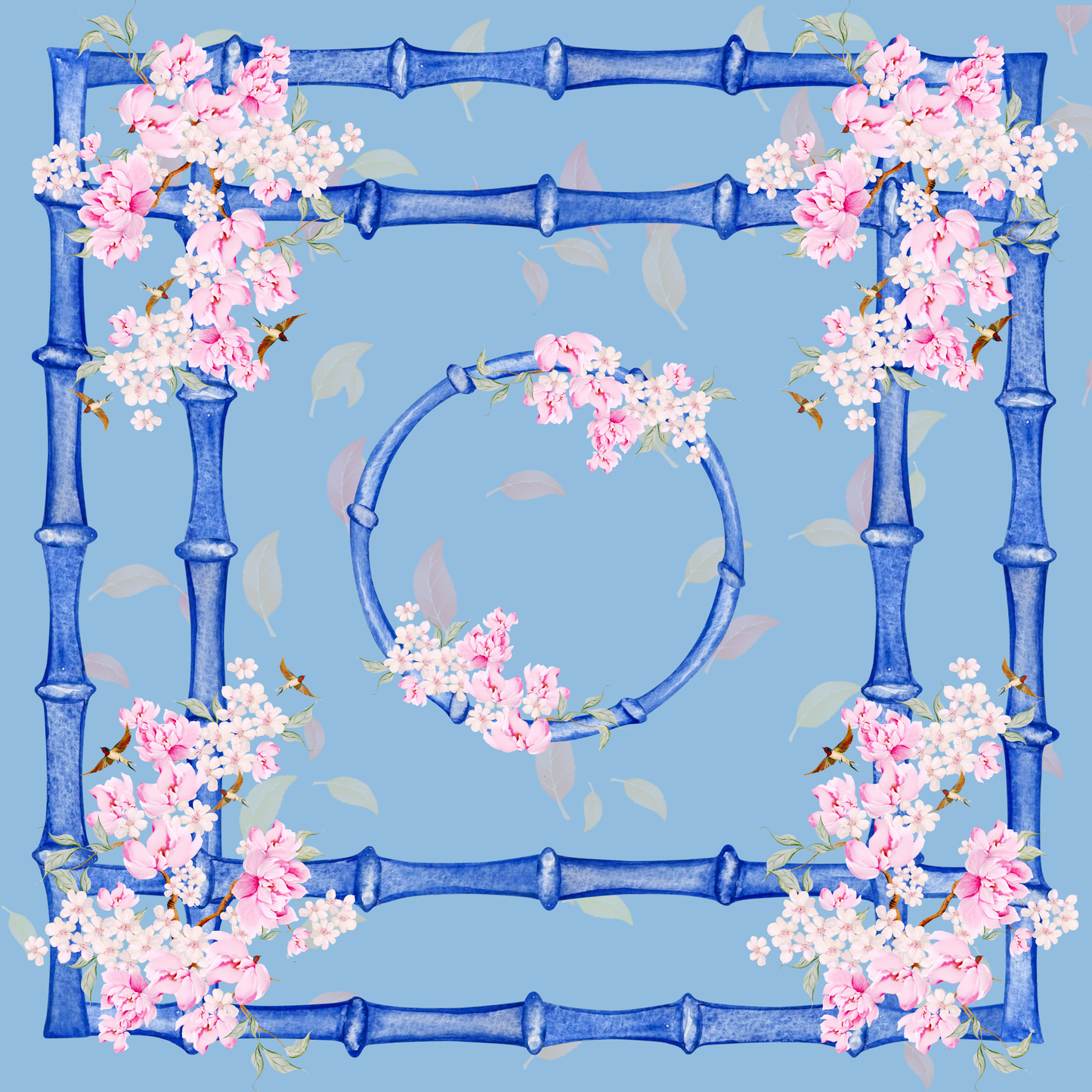 Blue Bamboo Neoprene Mahjong Mat - Pink & Brown Accents