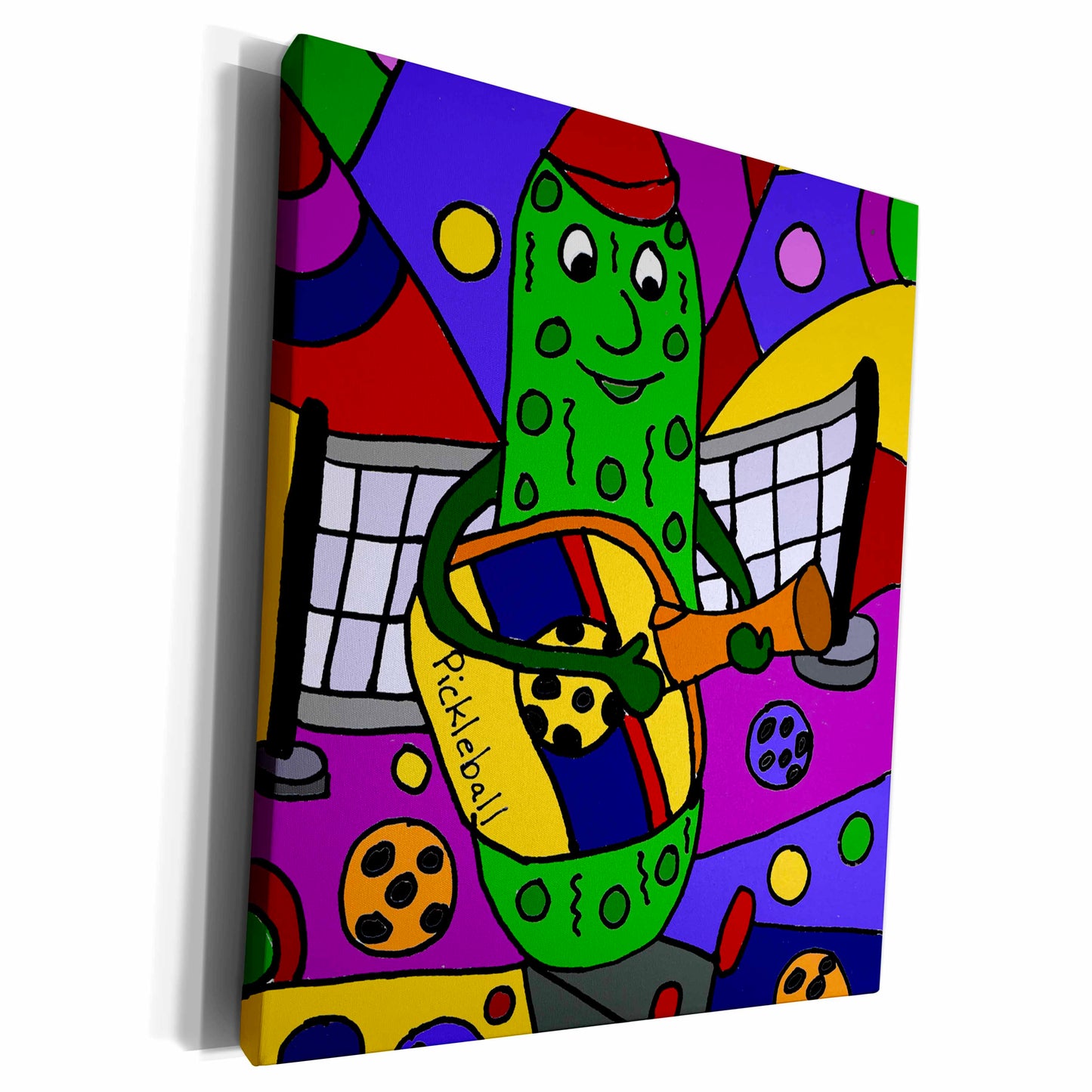 3dRose Funny Colorful Pickle Playing Guitar with Pickleball... - Museum Grade Canvas Wrap (cw_224778)