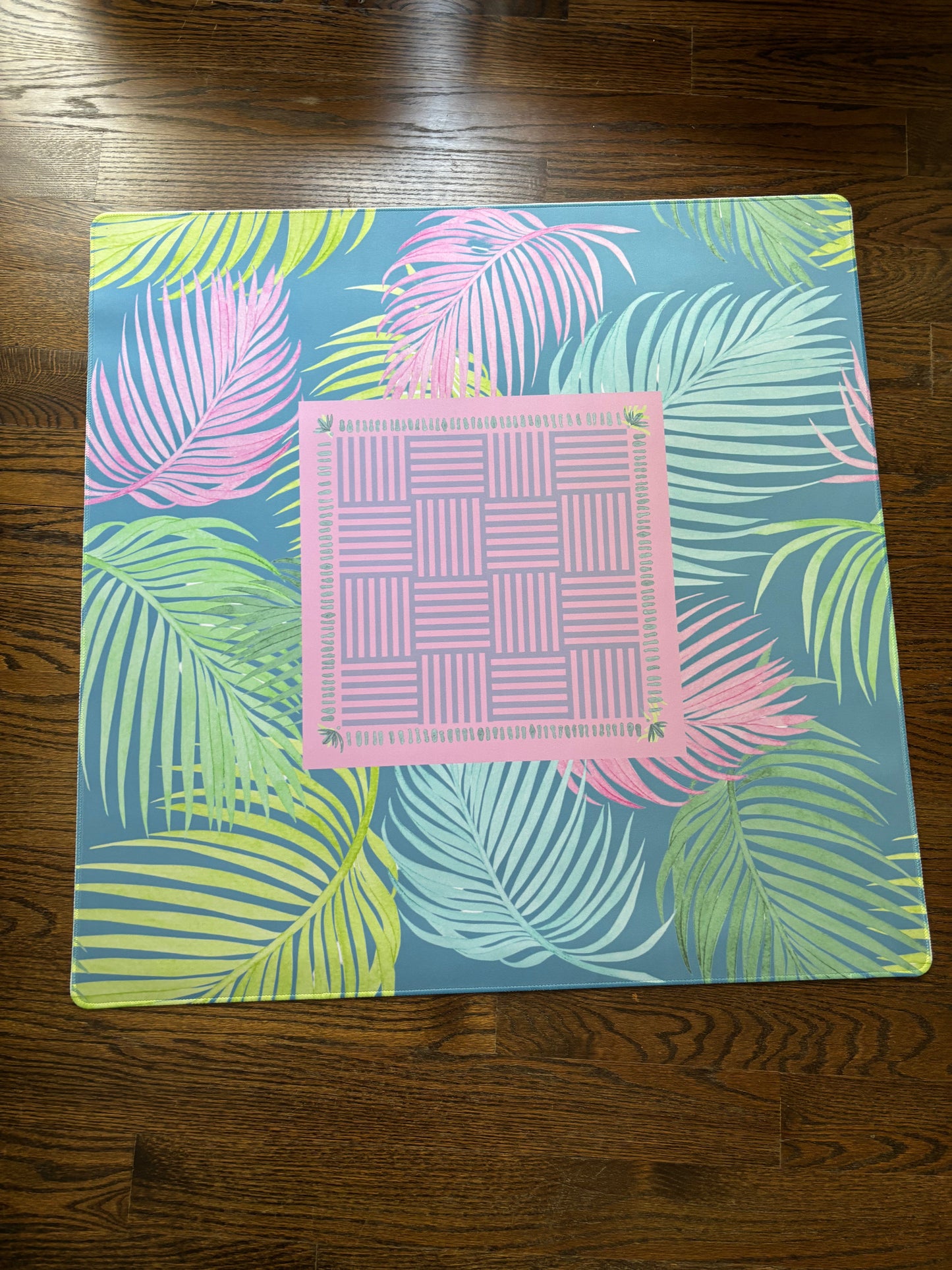 Palm Fronds Neoprene Mahjong Mat - Teal & Pink