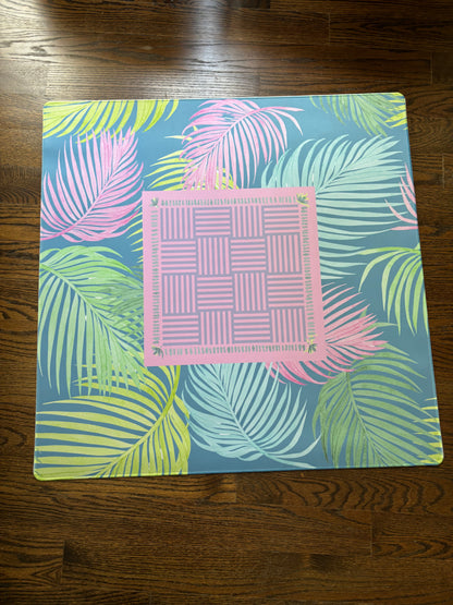 Palm Fronds Neoprene Mahjong Mat - Teal & Pink