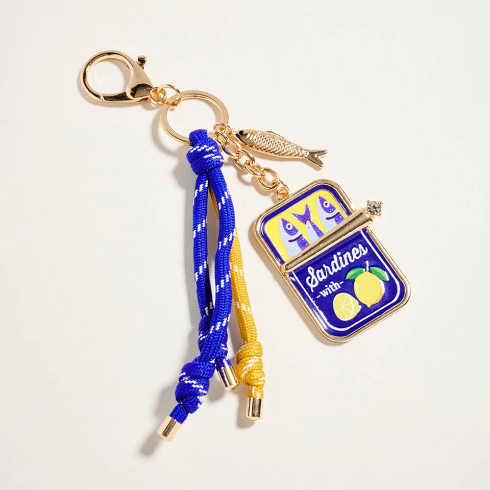 Sardine Can Charm Accent Knotted Cords Drop Bag Charm Keychain