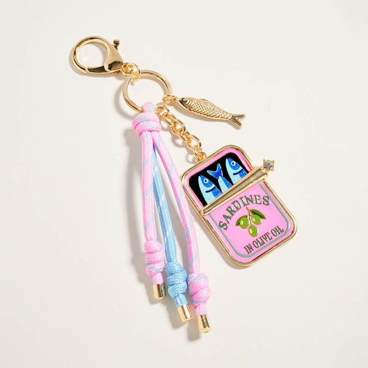 Sardine Can Charm Accent Knotted Cords Drop Bag Charm Keychain