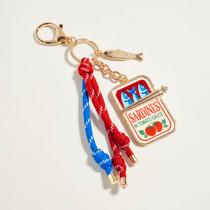 Sardine Can Charm Accent Knotted Cords Drop Bag Charm Keychain