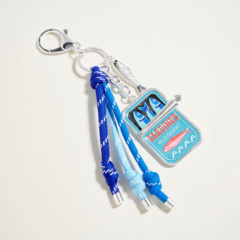 Sardine Can Charm Accent Knotted Cords Drop Bag Charm Keychain