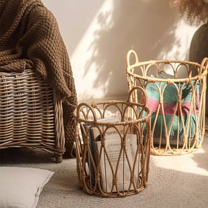Bohemian Open-Weave Rattan Basket