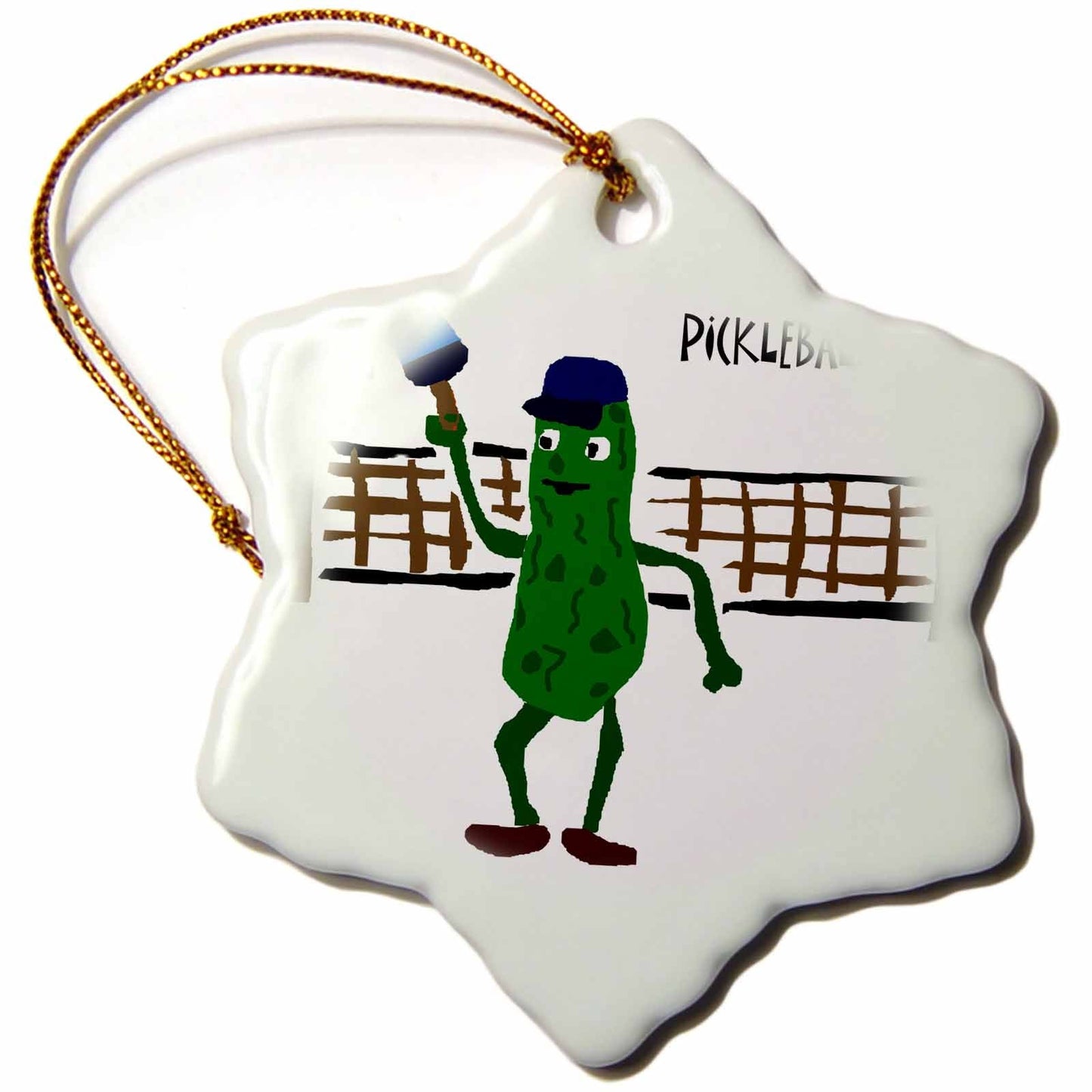 3dRose All Smiles Art Sports and Hobbies - Funny Pickleball Pickle Playing Pickleball - Ornaments (ORN_200114)