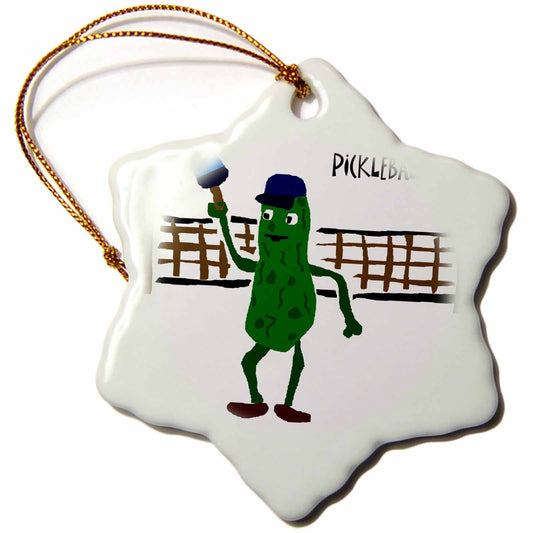 3dRose All Smiles Art Sports and Hobbies - Funny Pickleball Pickle Playing Pickleball - Ornaments (ORN_200114)
