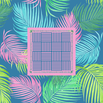 Palm Fronds Neoprene Mahjong Mat - Teal & Pink