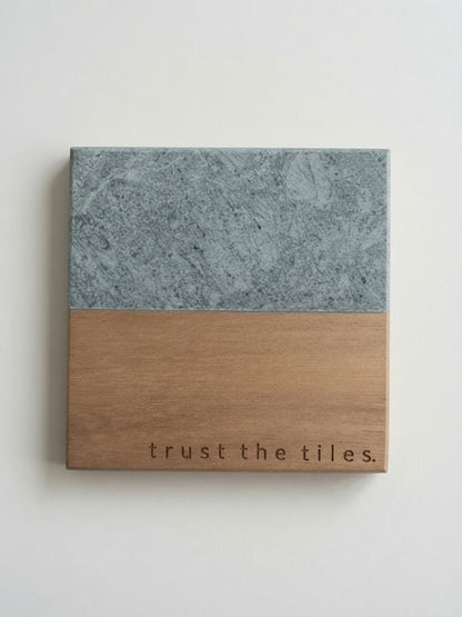 "Trust the Tiles" Mahjong Engraved Marble & Wood Coaster Set
