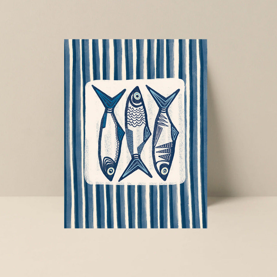 Blank Note Card - Sardine With Blue Stripe