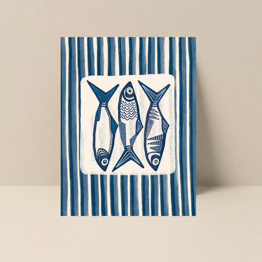 Blank Note Card - Sardine With Blue Stripe