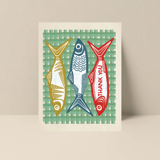 Blank Thank You Note Card - Sardine Print