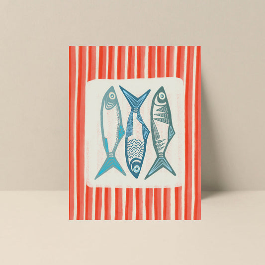 Blank Note Card - Sardine With Pink Stripe