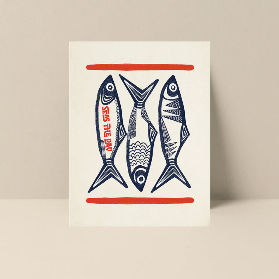 Blank Note Card - Seas The Day - Sardine Print